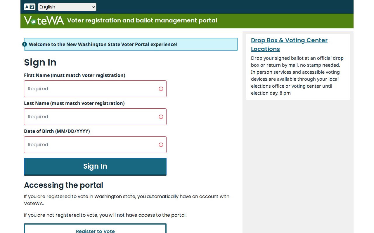VoteWA registrant profile sign-in for Kitsap County voters