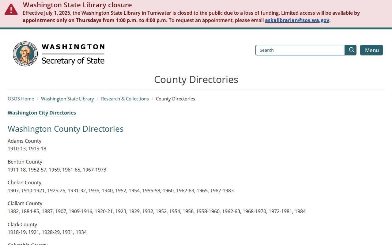 Washington State Library Kitsap County city directory holdings