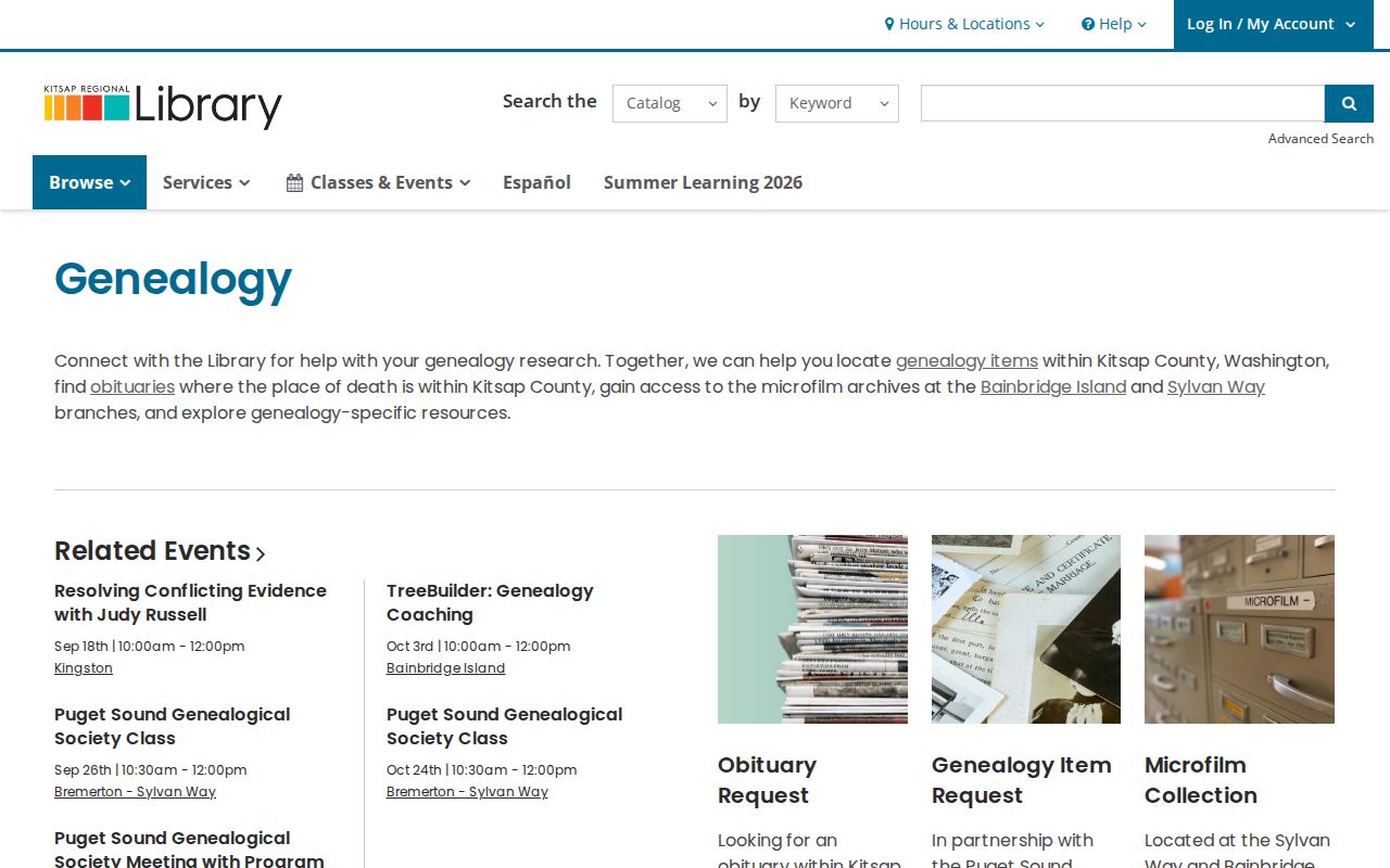 Kitsap Regional Library genealogy research resources