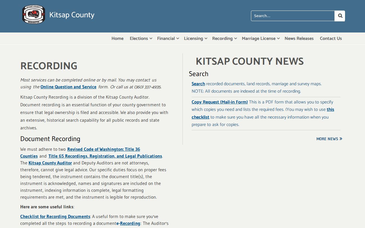 Kitsap County Auditor recording services