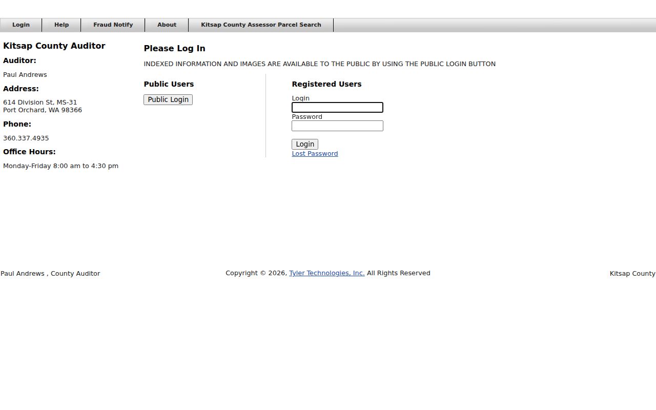 Kitsap County Auditor public recording database login